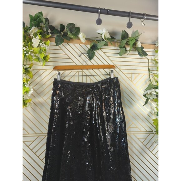 BCBG MAXAZRIA Women's Black EDNA Sequin Pleated Skirt Flowy Zip Side Size 6 - Picture 2 of 7
